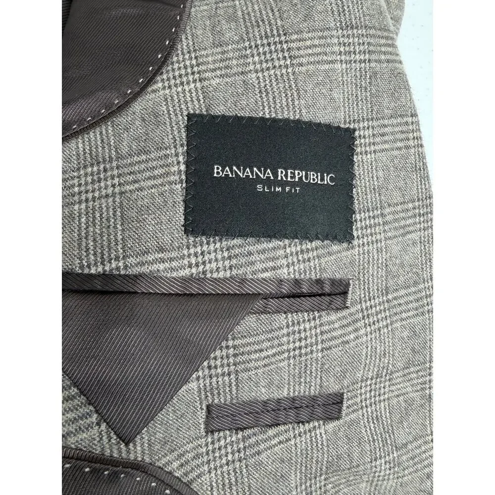 Banana Republic Emmettex Slim Fit Blazer 44R Brown Plaid Preppy Academia Career